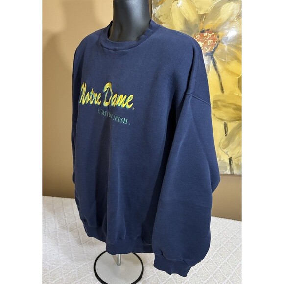 Vtg 80s Notre Dame Fighting Irish Embroidered Blue Sweatshirt Men’s XL  DETAILS - Picture 3 of 14